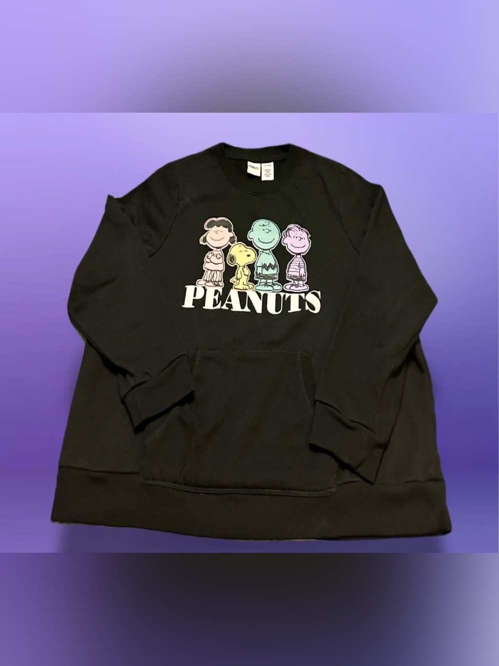 Peanuts Crewneck Sweatshirt in Black with Pastel Character Graphic